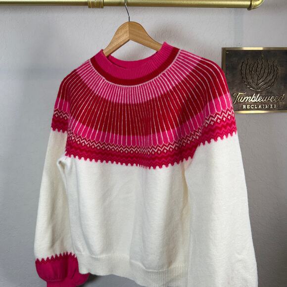 Women's Hyacinth House Pink Red Fair Isle Pullover Long Sleeve Sweater Size XS - Picture 3 of 7